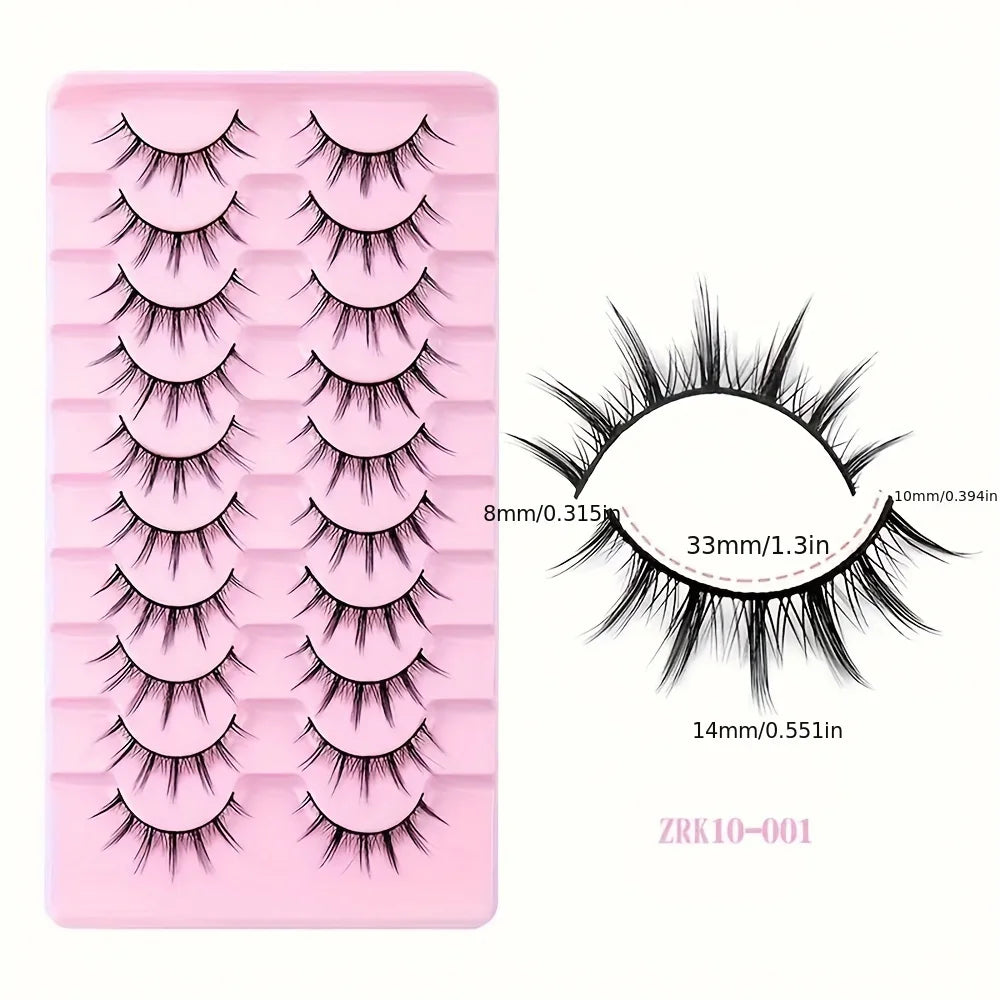 10 Pairs Of False Eyelashes Fluffy Cat Eyes - Extra Long And Thick For