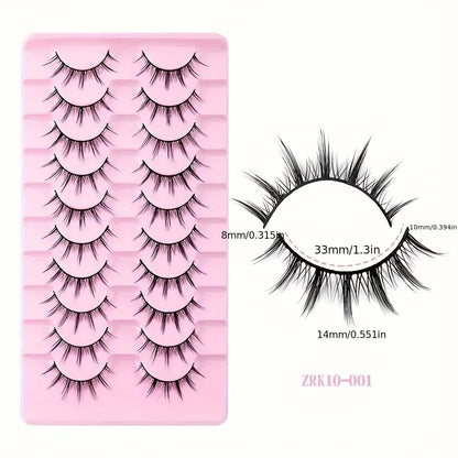 10 Pairs Of False Eyelashes Fluffy Cat Eyes - Extra Long And Thick For