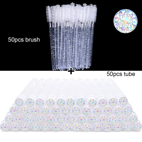 50Pcs Eyelash Brush Tubes With Crystal Lash Mascara Wands Eyebrow Comb