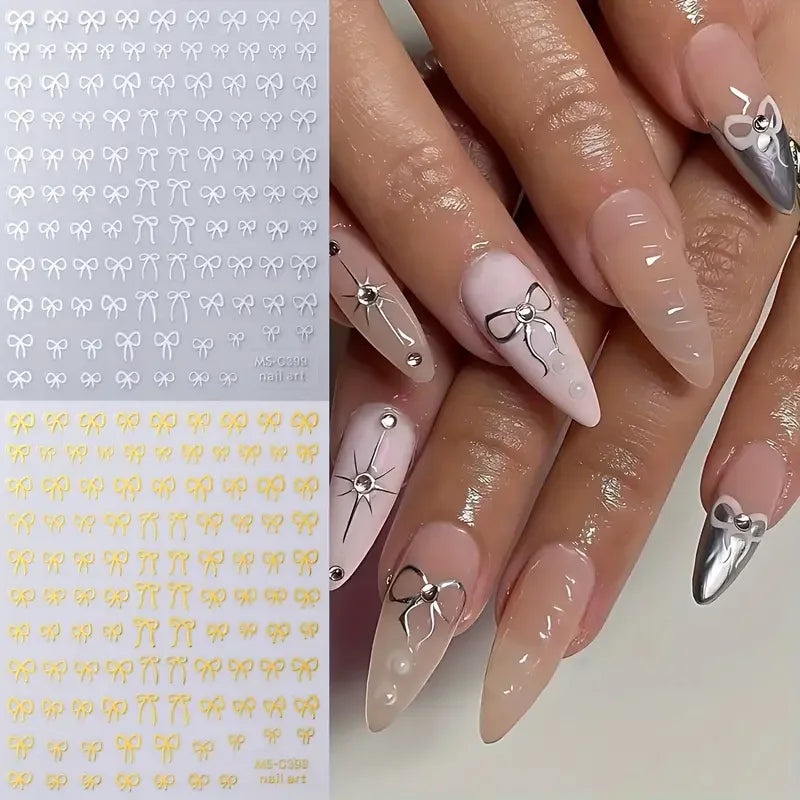 1/2pcs Black White Pink Mini Bowknot Design Nail Art Sticker Self