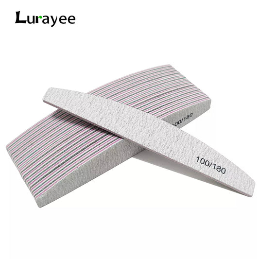 Lurayee Nail File Buffer 100/180 Grit Half Moon Double Side Sandpaper