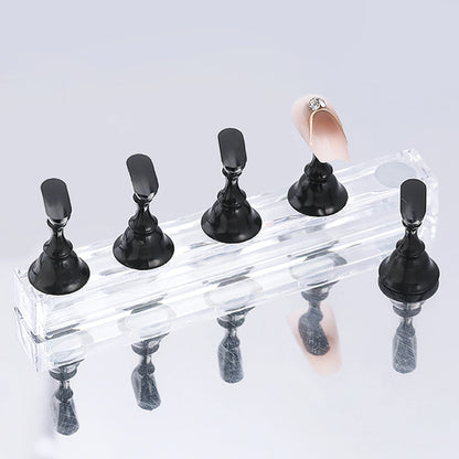 5pcs/Set Magnetic Nail Holder False Nail Tip Practice Stand Crystal