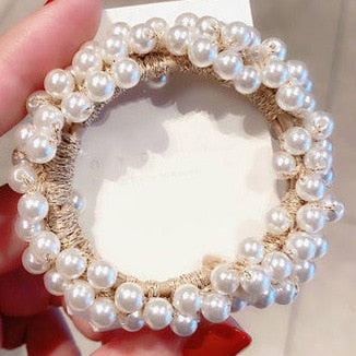 deanwangkt Girls Scrunchies Luxury Big Elegant White Pearl Hair Ties Beads Rubber Bands Ponytail Holders Hair Accessories Elastic Hair Band