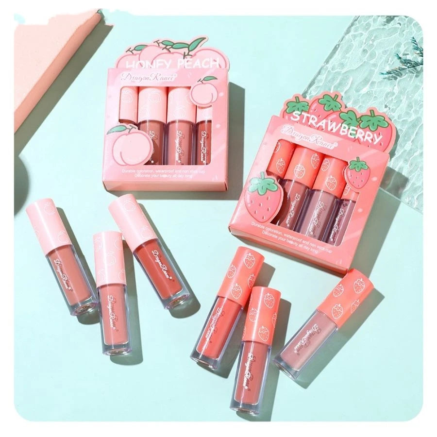 Velvet Matte Lip Glaze Set, Non-Fading, Non-Stick Cup, Fruit Makeup