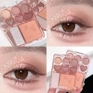 Heart-shaped 8-color eyeshadow tray with blush highlight - matte,