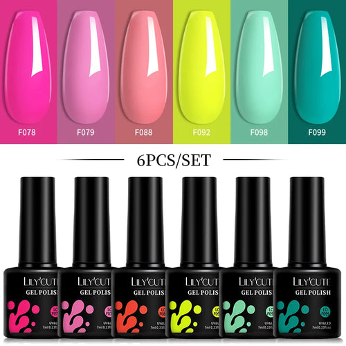 LILYCUTE 6Pcs/Set 7ML Gel DIY Nail Polish Bright Pink Semi Permanent