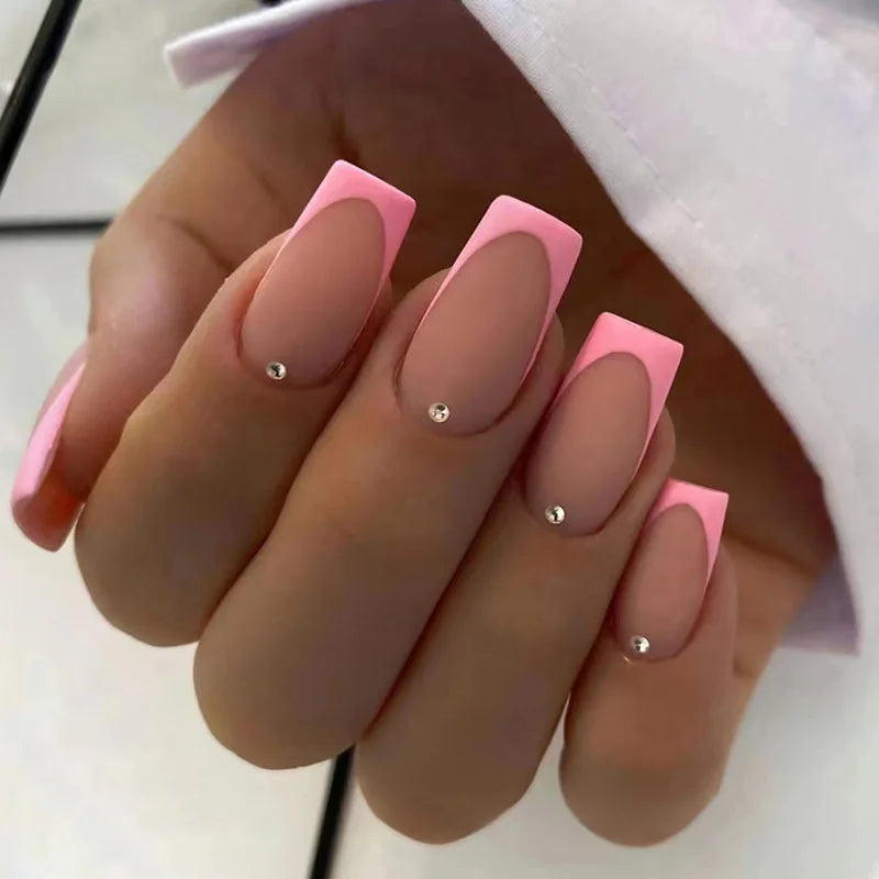 24pcs Summer False nails with designs Charms Flame Long Ballerina Fake Nails Wearable Coffin french Nails Tips Press On Nails