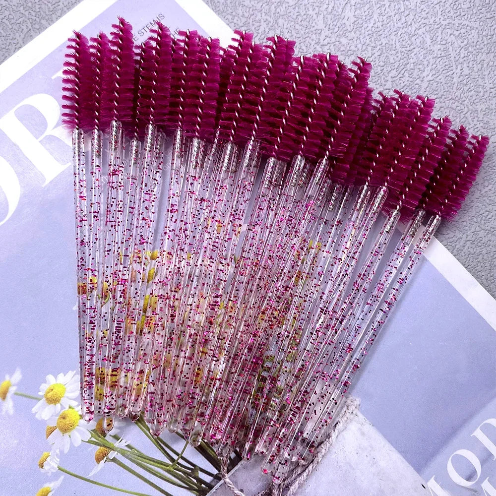 50Pcs Makeup Brushes Disposable Crystal Eyebrow Brush Diamond Handle