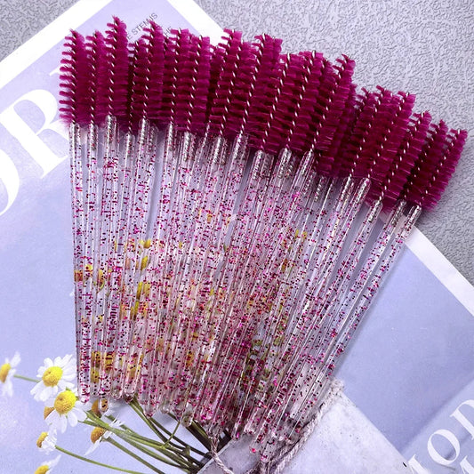 50Pcs Makeup Brushes Disposable Crystal Eyebrow Brush Diamond Handle