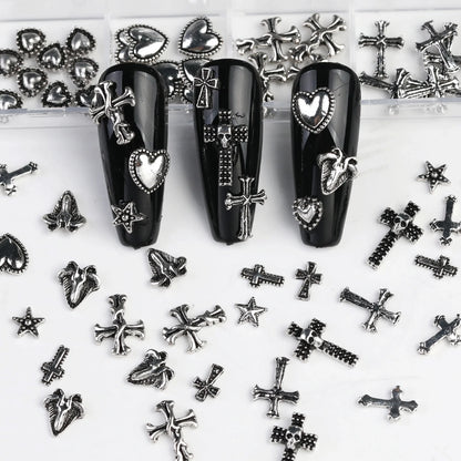 12 Gothic Punk Retro Dark Nail Jewellery 3D Cross Heart Devil Angel