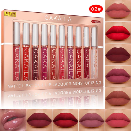 CAKAILA 10pcs/set Nude Lip Gloss Matte Velvet Lipstick Waterproof