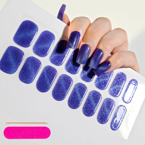 16Tips Semi-Cured Gel Nail Sticker Pure Color UV/LED Lamp Gel Nail