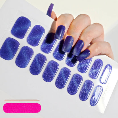16Tips Semi-Cured Gel Nail Sticker Pure Color UV/LED Lamp Gel Nail