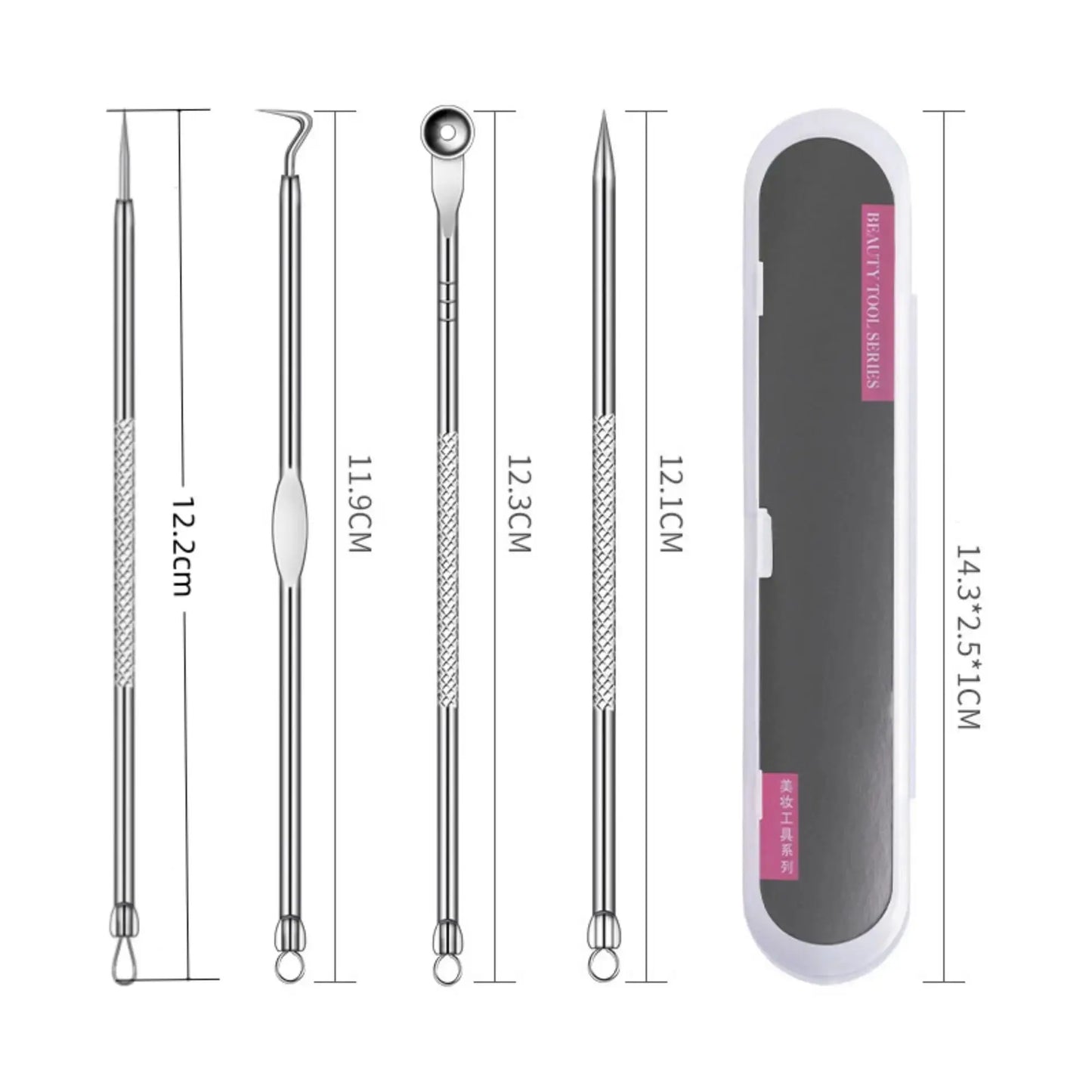 4PCS Blackhead Remover Acne Needle Tools Set Face Cleaning Black Dots