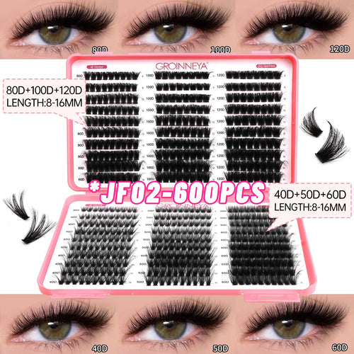 GROINNEYA Lashes Cluster DIY Lash Extension Mixed Tray Clusters