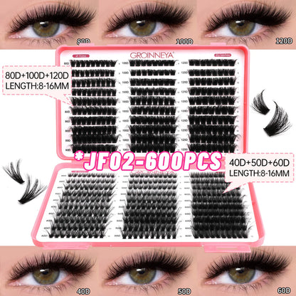 GROINNEYA Lashes Cluster DIY Lash Extension Mixed Tray Clusters