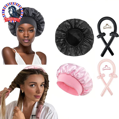 No Heat Hair Curler And Satin Sleeping Cap Set Heatless Hair Curling