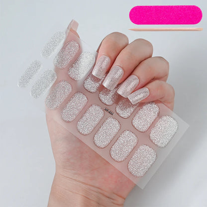 16Tips Semi-Cured Gel Nail Sticker Pure Color UV/LED Lamp Gel Nail