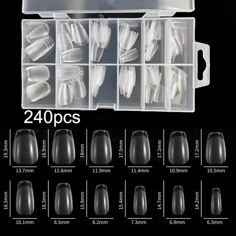 240Pcs/Box Half Matte XXS Almond Nail Tips Full Cover Soft Gel False