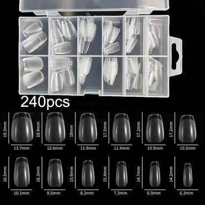 240Pcs/Box Half Matte XXS Almond Nail Tips Full Cover Soft Gel False