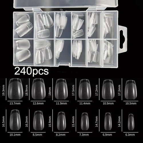 240Pcs/Box Half Matte XXS Almond Nail Tips Full Cover Soft Gel False