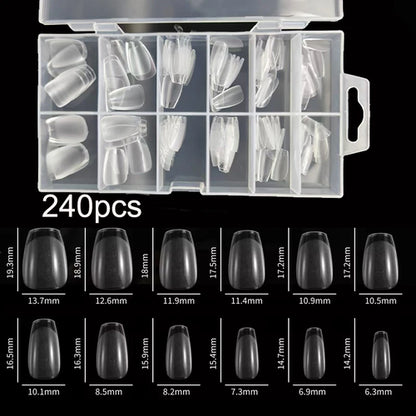 240Pcs/Box Half Matte XXS Almond Nail Tips Full Cover Soft Gel False