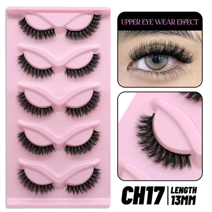 GROINNEYA 5 pairs Cat Eye Lashes Faux Mink Eyelashes Clear Band Lashes Natural Look Wispy Mink Eyelashes Full Strip Lashes