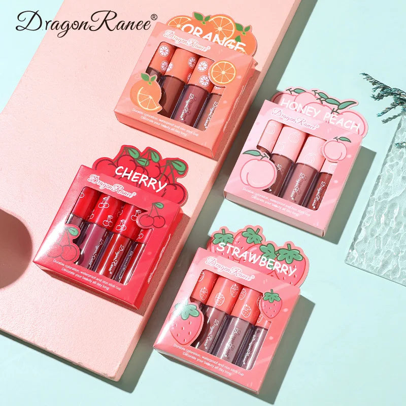 Mini Velvet Matte Lip Gloss Set, 3pc/4pcs Non-Fading, Non-Stick Cup,