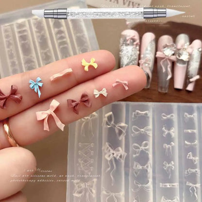 1Pcs 3D Bowknot Silicone Nail Molds+1Carving Pen Y2K Ballet Style
