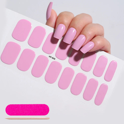 16Tips Semi-Cured Gel Nail Sticker Pure Color UV/LED Lamp Gel Nail