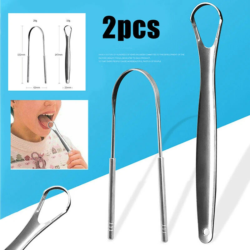 2Pcs Tongue Scraper Stainless Steel Tongue Cleaner Oral Care Hygiene