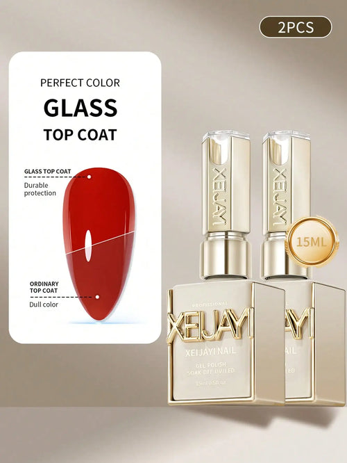 15ml Glass Top Coat Long Lasting Clear Rubber Top Coat LED UV