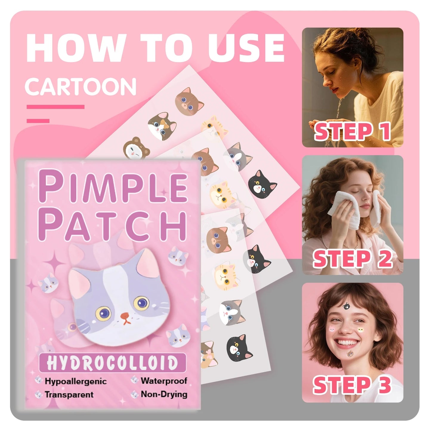 600pieces of cartoon cat acne patches, facial acne patches, concealer
