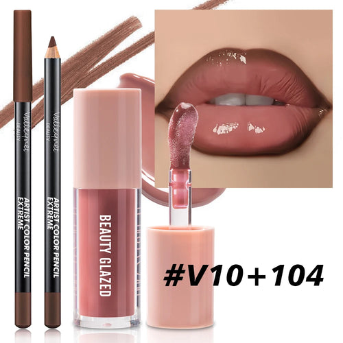 2pcs/Set Velvet Texture Lip Makeup,Matte Effect, Red, Brown Colors,