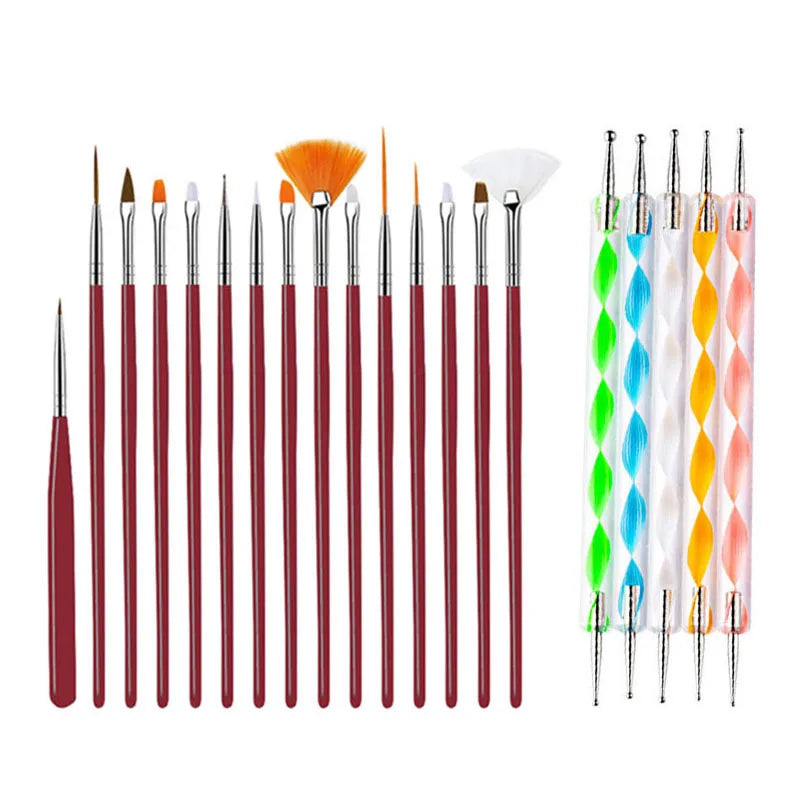 20/15pc Nails Art Brushes Set Manicure Liquid Powder Carving UV Nail