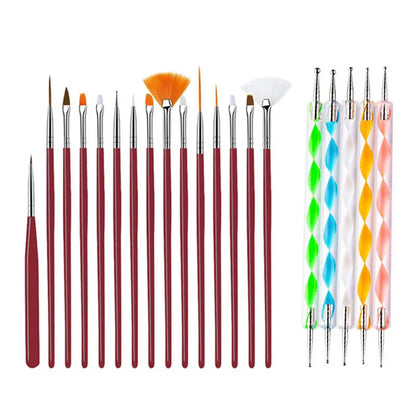 20/15pc Nails Art Brushes Set Manicure Liquid Powder Carving UV Nail