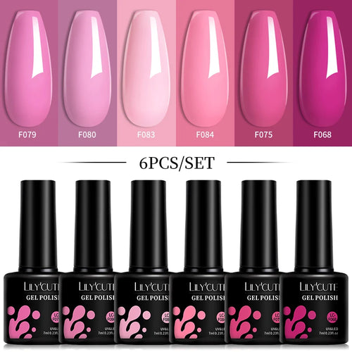 LILYCUTE 6Pcs/Set 7ML Gel DIY Nail Polish Bright Pink Semi Permanent