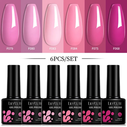 LILYCUTE 6Pcs/Set 7ML Gel DIY Nail Polish Bright Pink Semi Permanent