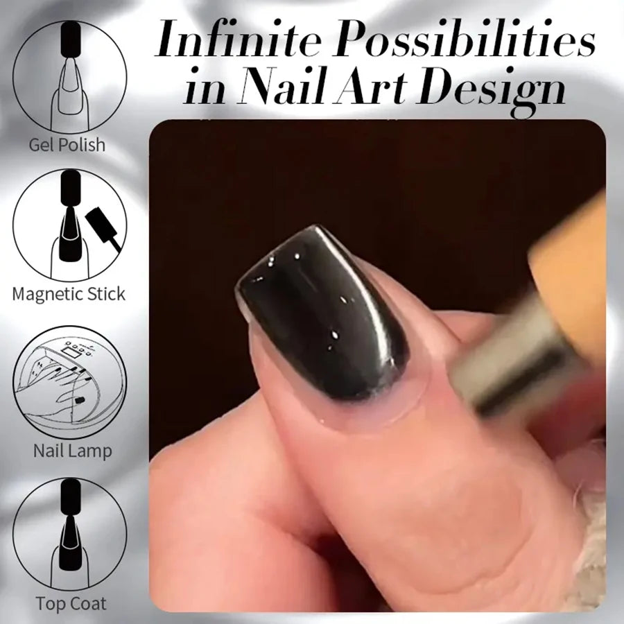 WS Black Glass Cat Magnetic Gel Nail Polish Punk Style Nail Art