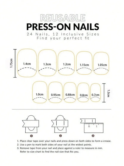 24pcs/set short square fake nails for women cute bride heart white