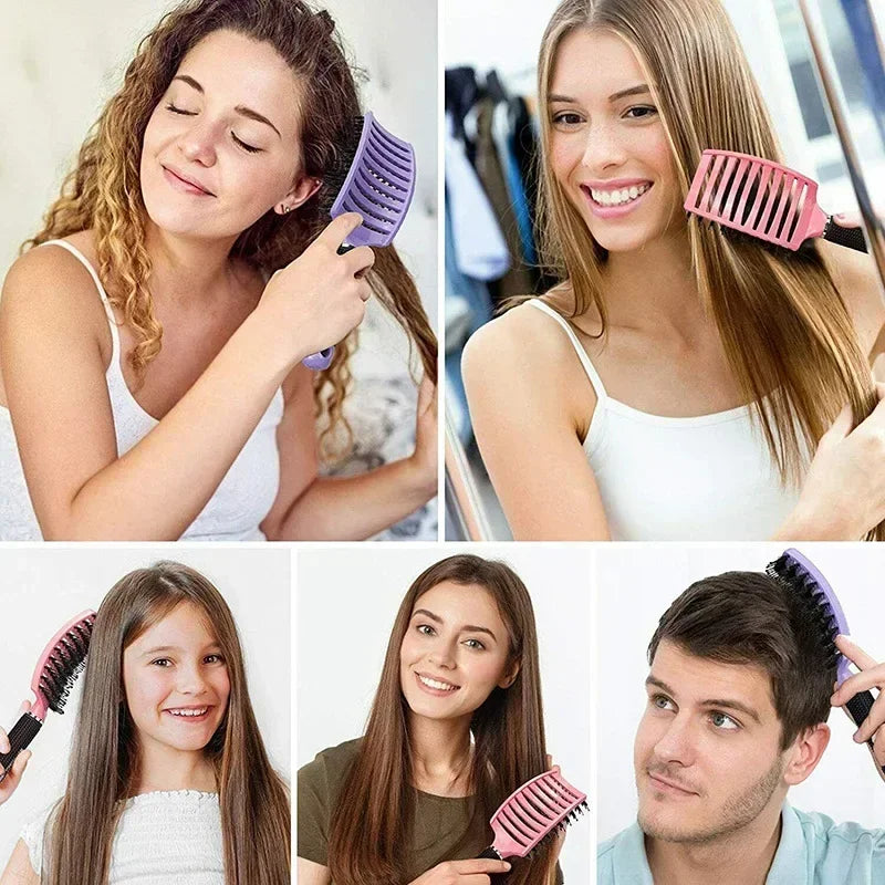 Hair Brush Scalp Massage Comb Hairbrush Boar Bristle Nylon Women Wet