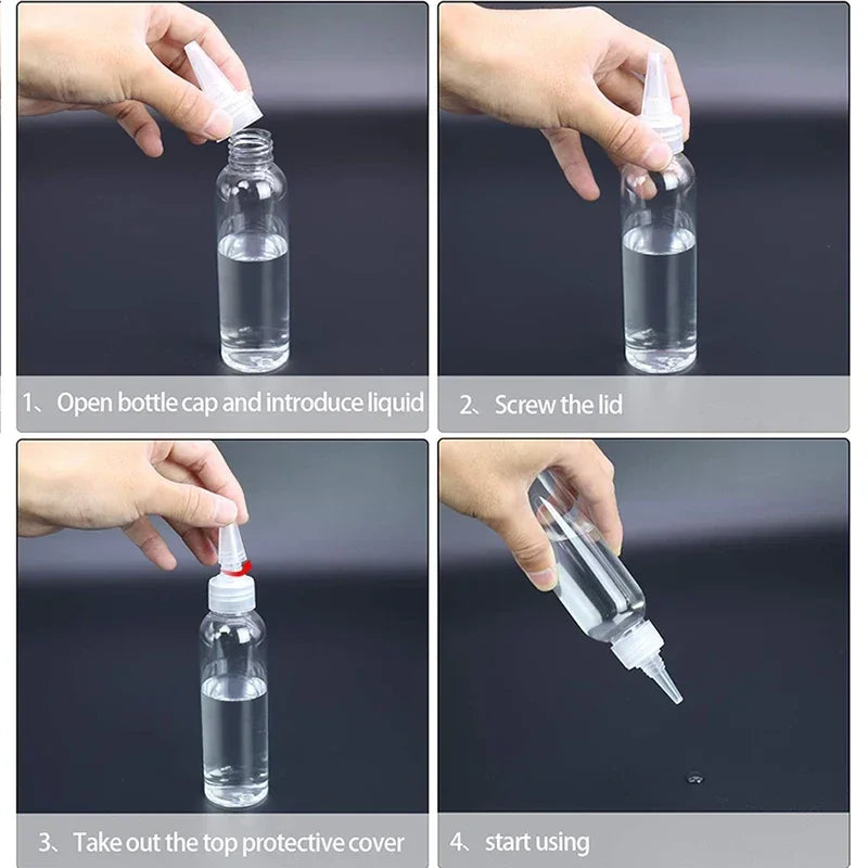 10Pcs Transparent Sharp-mouth Bottle 10/30/50/60/100/120ml Plastic