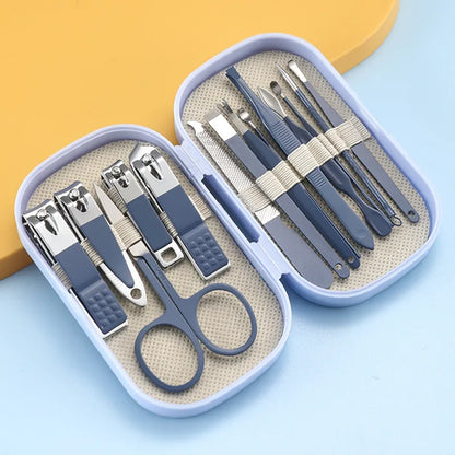 14 Piece Deluxe Manicure & Pedicure Set Pink And Blue Stainless Steel