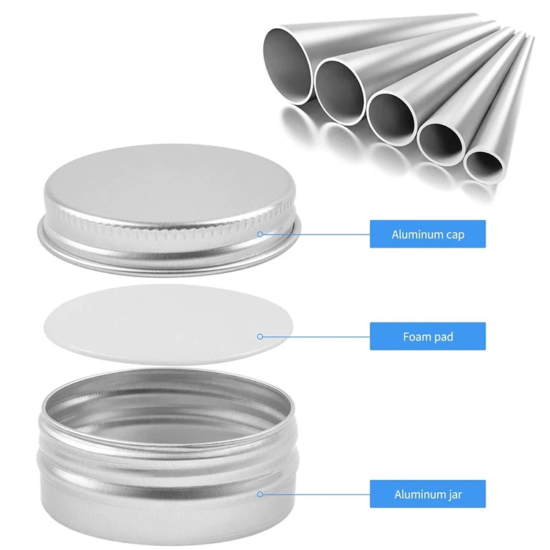 10Pcs 5g 10g 15g 20g 30g 50g Empty Silver Aluminum Tins Cans Screw Top