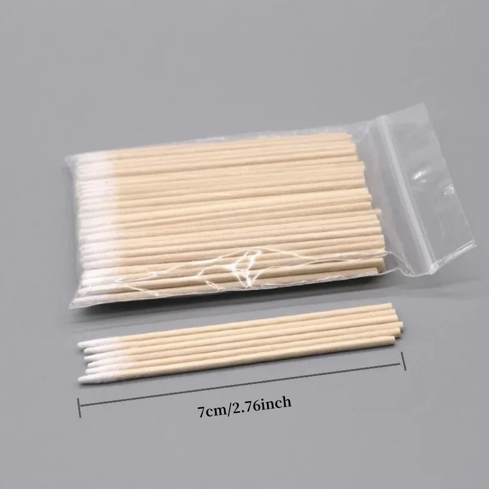 100/300/500 Nails Wooden Tip Cotton Stick Buds Disposable Ultra-Detail