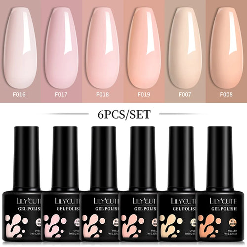 LILYCUTE 6Pcs/Set 7ML Gel DIY Nail Polish Bright Pink Semi Permanent