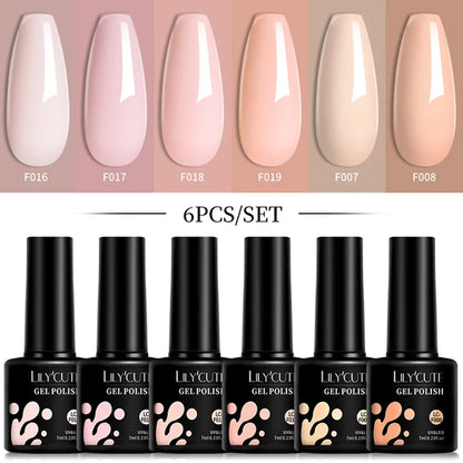 LILYCUTE 6Pcs/Set 7ML Gel DIY Nail Polish Bright Pink Semi Permanent
