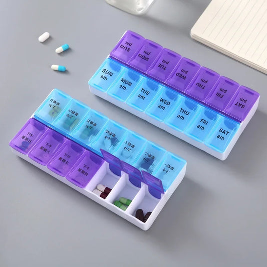 Weekly 14 Grids 7 Days Pill Box Portable Travel  Cases Organizer Pill