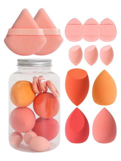 12Pcs Makeup Sponge Set with Storage Jar Latex-Free, Makeup Sponge