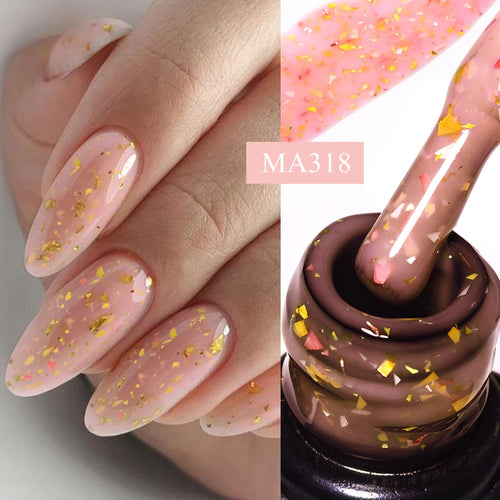7ml Gold Foils Glitter Rubber Base Gel Nail Gel Polish Self-leveling